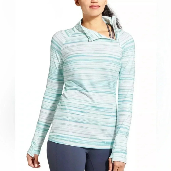 Athleta Stripe Superluxe Half Zip Fitness Travel Top Small - Picture 1 of 16